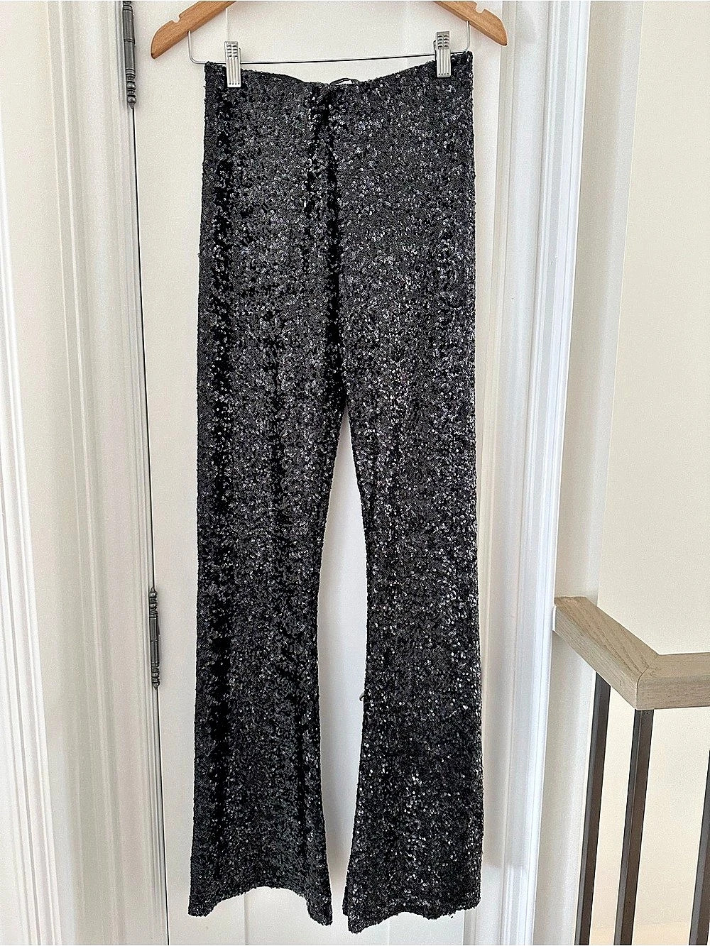 ZARA Black Sequin Wide Leg Pants